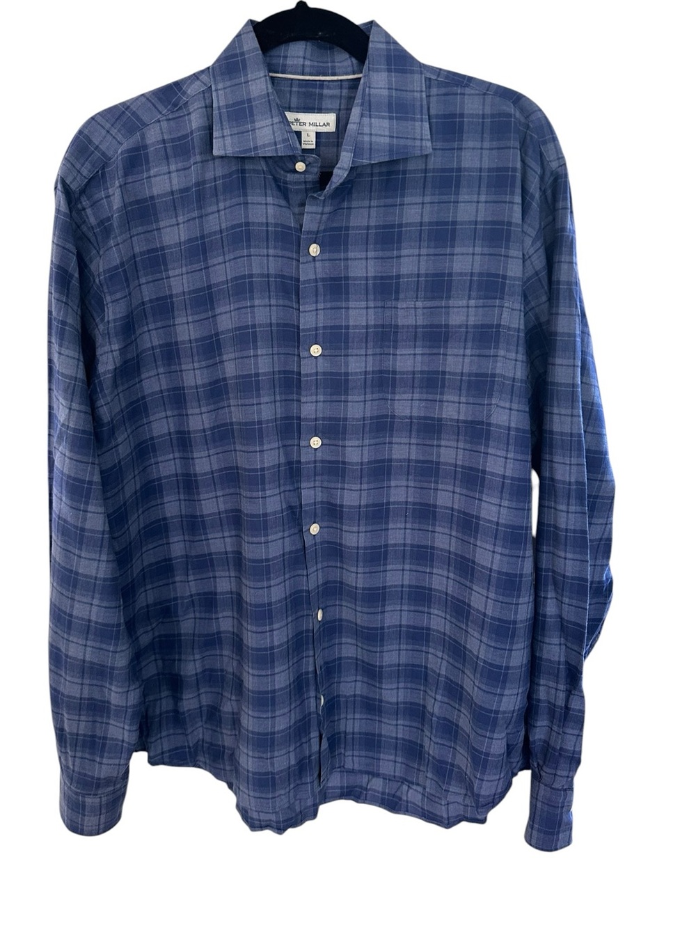 Peter Millar Men’s Blue Plaid Button Down Shirt Size Large